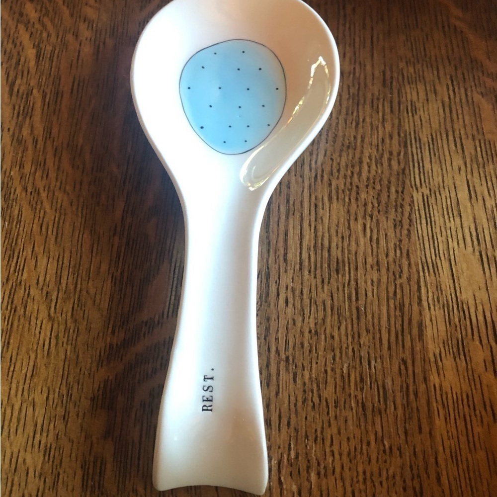 Rae Dunn Artisan Collection Blue W/ Black Polka REST Spoon Rest